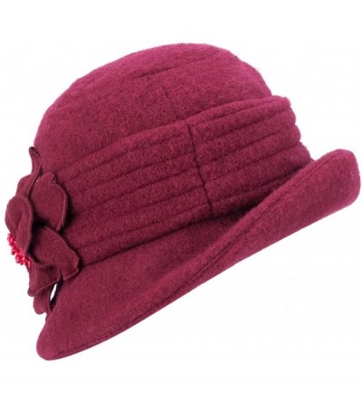 Berets Womens Gatsby 1920s Winter Wool Cap Beret Beanie Cloche Bucket Hat A299 - Wine - C8126JZ5XTJ $16.28