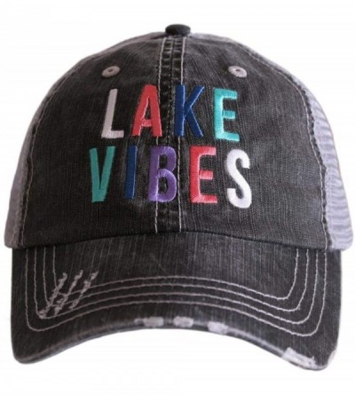 Baseball Caps Womens Lake Vibes Multicolored Embroidered Trucker Hat - Gray/Multi - CJ18ONHTW00 $57.06