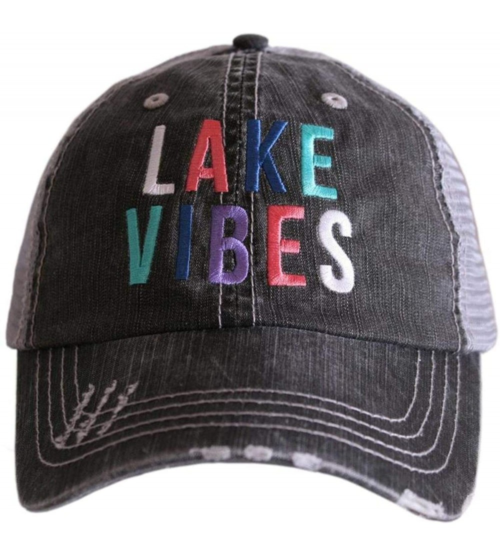 Baseball Caps Womens Lake Vibes Multicolored Embroidered Trucker Hat - Gray/Multi - CJ18ONHTW00 $28.53