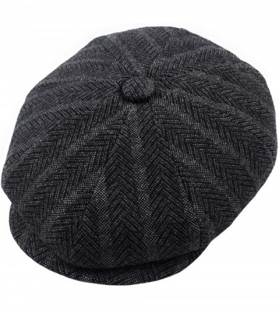 Newsboy Caps Classic Men's Wool Herringbone Newsboy Cap Driving Cabbie Tweed Applejack Golf Hat - 3051-black Stripe - CH193UN...