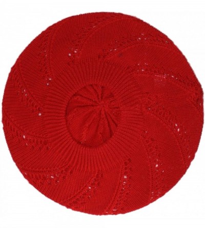 Berets Lightweight Knit Slouchy Beret - Red Burst - CZ182IH2RXM $11.00