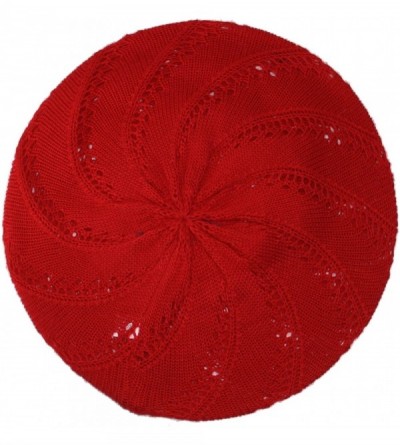 Berets Lightweight Knit Slouchy Beret - Red Burst - CZ182IH2RXM $11.00