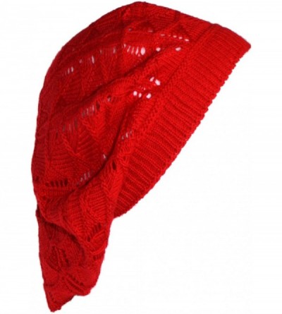 Berets Lightweight Knit Slouchy Beret - Red Burst - CZ182IH2RXM $11.00