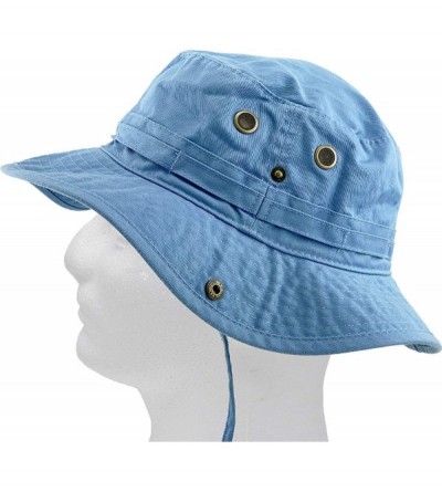 Bucket Hats Unisex Washed Cotton Bucket Hat Summer Outdoor Cap - (2. Boonie With Chin Strap) Sky Blue - CD11M3OIJS3 $10.21