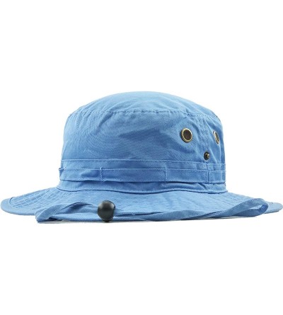 Bucket Hats Unisex Washed Cotton Bucket Hat Summer Outdoor Cap - (2. Boonie With Chin Strap) Sky Blue - CD11M3OIJS3 $10.21