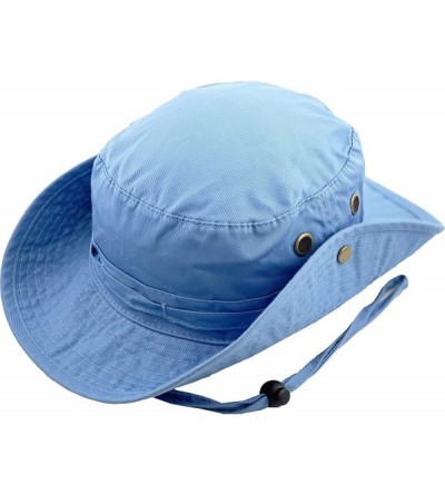 Bucket Hats Unisex Washed Cotton Bucket Hat Summer Outdoor Cap - (2. Boonie With Chin Strap) Sky Blue - CD11M3OIJS3 $10.21