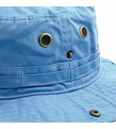 Bucket Hats Unisex Washed Cotton Bucket Hat Summer Outdoor Cap - (2. Boonie With Chin Strap) Sky Blue - CD11M3OIJS3 $10.21