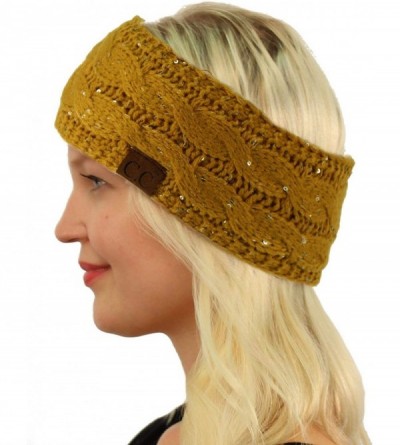 Cold Weather Headbands Winter Fuzzy Fleece Lined Thick Knitted Headband Headwrap Earwarmer - Sequins Mustard - CN18II08K65 $1...