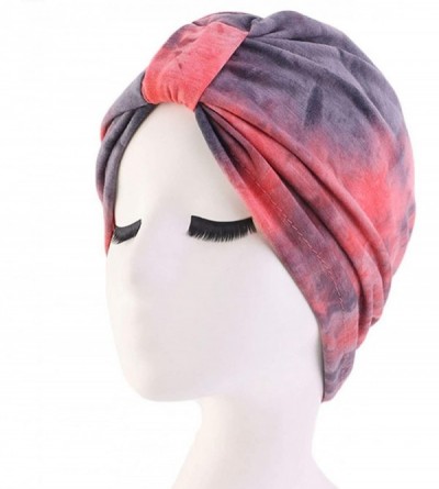 Sun Hats Shiny Turban Hat Headwraps Twist Pleated Hair Wrap Stretch Turban - Tie Dye Pink - CV199IHU6ML $7.70