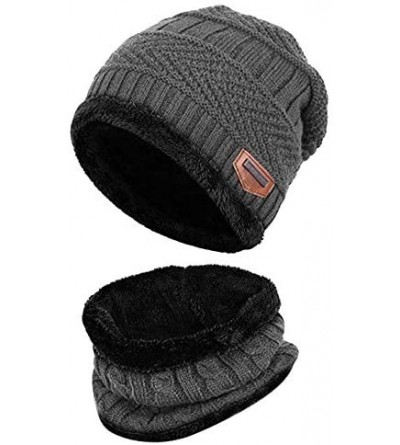 Skullies & Beanies Winter Hat 2-Pieces Warm Knitted Hat and Circle Scarf Set Outdoors Scarf Beanie Skull Cap for Winter - Lig...