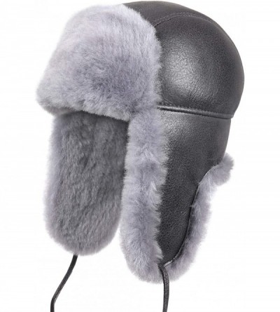 Bomber Hats Women's Shearling Sheepskin Aviator Russian Trapper Fur Winter Hat - Antrasit - C111NH5JBGB $102.11