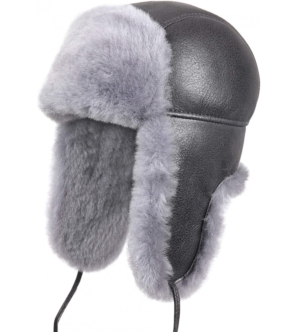 Bomber Hats Women's Shearling Sheepskin Aviator Russian Trapper Fur Winter Hat - Antrasit - C111NH5JBGB $51.06