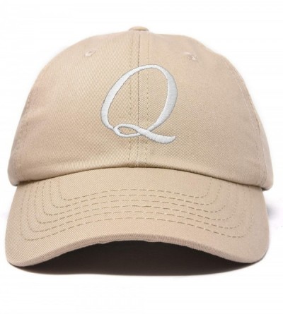 Baseball Caps Initial Hat Letter Q Womens Baseball Cap Monogram Cursive Embroider - Khaki - CE18U5TIEWT $10.17