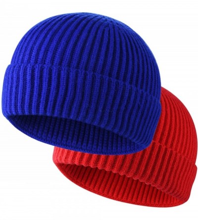 Skullies & Beanies Swag Wool Knit Cuff Short Fisherman Beanie for Men Women- Winter Warm Hats - 2pcs-t-yellow+royal Blue - C2...