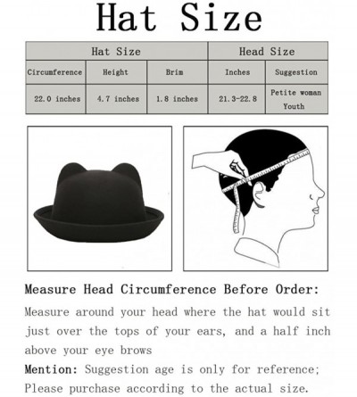 Fedoras Cat Ear Wool Bowler Hats - Cute Derby Fedora Caps with Roll-up Brim for Youth Petite - Blue - C812N4QYMDT $14.40