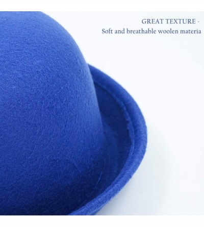 Fedoras Cat Ear Wool Bowler Hats - Cute Derby Fedora Caps with Roll-up Brim for Youth Petite - Blue - C812N4QYMDT $14.40