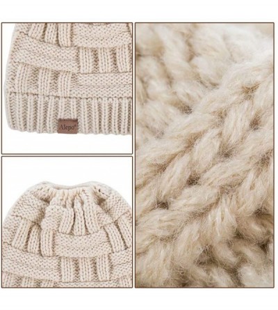 Skullies & Beanies Womens High Messy Bun Beanie Hat with Ponytail Hole- Winter Warm Trendy Knit Ski Skull Cap - Beige - C0192...