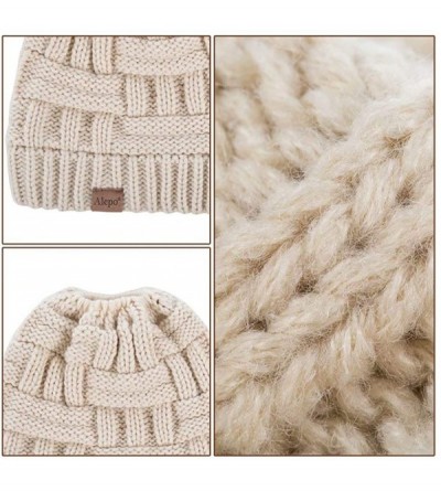 Skullies & Beanies Womens High Messy Bun Beanie Hat with Ponytail Hole- Winter Warm Trendy Knit Ski Skull Cap - Beige - C0192...
