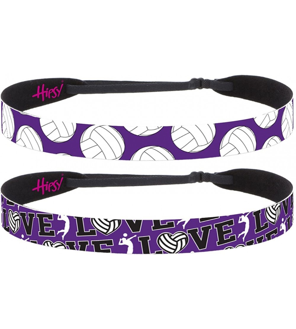 Headbands Cute Adjustable No Slip I Love Volleyball Headbands for Girls & Women - Volleyball Purple 2pk - CW188GKME7C $14.86