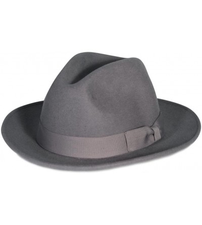 Fedoras Pmw91 Pamoa Wool Felt Wide Brim Fedora with Plaid Bow Trim - Dark Grey - CO11G0J82Q1 $29.15