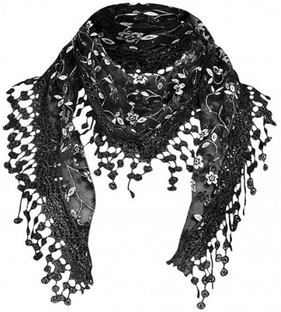 Baseball Caps Women Lace Floral Tassel Sheer Triangle Mantilla Scarf Shawl Neck Wraps - Black - C418GQIOES3 $7.05