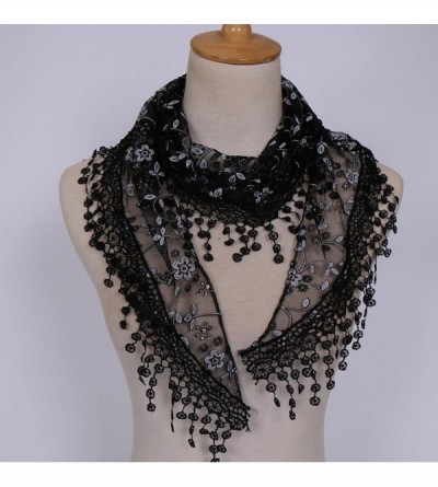 Baseball Caps Women Lace Floral Tassel Sheer Triangle Mantilla Scarf Shawl Neck Wraps - Black - C418GQIOES3 $7.05