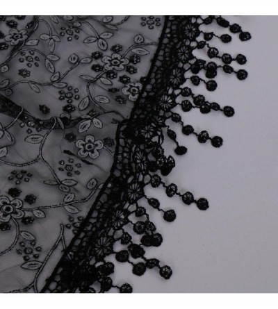 Baseball Caps Women Lace Floral Tassel Sheer Triangle Mantilla Scarf Shawl Neck Wraps - Black - C418GQIOES3 $7.05