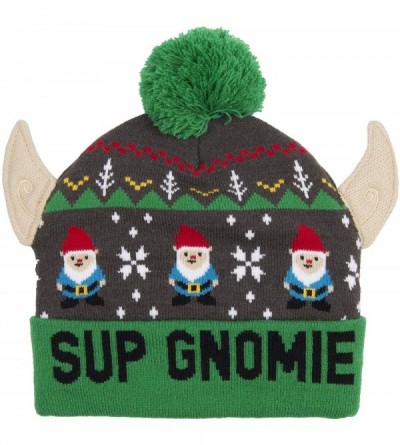 Skullies & Beanies Men's Christmas Hat- Charcoal/Green- One Size - Green Gnomie - C318UZNRHMM $13.81