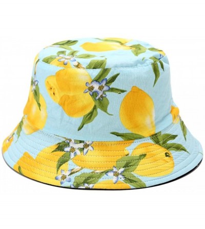 Bucket Hats Banana Print Bucket Hat Fruit Pattern Fisherman Hats Summer Reversible Packable Cap - Lemon Light Blue - C819490L...