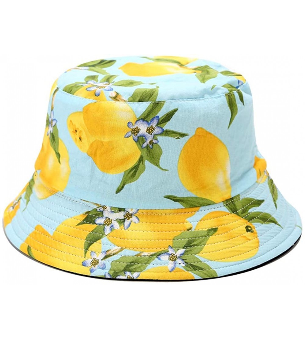Bucket Hats Banana Print Bucket Hat Fruit Pattern Fisherman Hats Summer Reversible Packable Cap - Lemon Light Blue - C819490L...