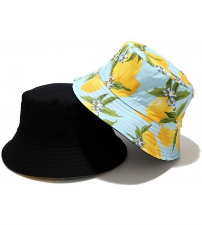 Bucket Hats Banana Print Bucket Hat Fruit Pattern Fisherman Hats Summer Reversible Packable Cap - Lemon Light Blue - C819490L...