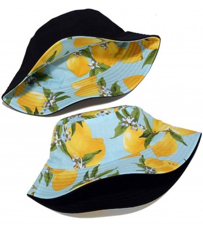 Bucket Hats Banana Print Bucket Hat Fruit Pattern Fisherman Hats Summer Reversible Packable Cap - Lemon Light Blue - C819490L...