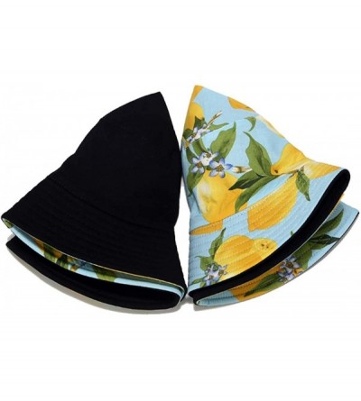 Bucket Hats Banana Print Bucket Hat Fruit Pattern Fisherman Hats Summer Reversible Packable Cap - Lemon Light Blue - C819490L...