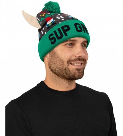 Skullies & Beanies Men's Christmas Hat- Charcoal/Green- One Size - Green Gnomie - C318UZNRHMM $13.81