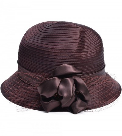 Sun Hats Women Dress Church Wedding Floral French Veils Satin Ribbon Party Sun Hat A453 - Dark Brown - CK18GE22SH6 $23.74
