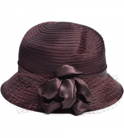 Sun Hats Women Dress Church Wedding Floral French Veils Satin Ribbon Party Sun Hat A453 - Dark Brown - CK18GE22SH6 $10.59