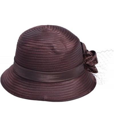 Sun Hats Women Dress Church Wedding Floral French Veils Satin Ribbon Party Sun Hat A453 - Dark Brown - CK18GE22SH6 $10.59