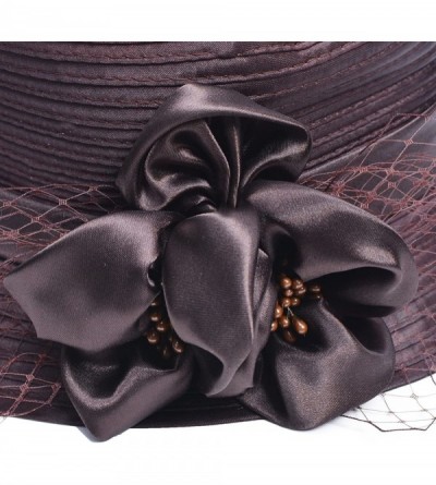 Sun Hats Women Dress Church Wedding Floral French Veils Satin Ribbon Party Sun Hat A453 - Dark Brown - CK18GE22SH6 $10.59