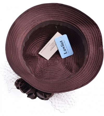 Sun Hats Women Dress Church Wedding Floral French Veils Satin Ribbon Party Sun Hat A453 - Dark Brown - CK18GE22SH6 $10.59