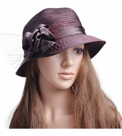 Sun Hats Women Dress Church Wedding Floral French Veils Satin Ribbon Party Sun Hat A453 - Dark Brown - CK18GE22SH6 $10.59