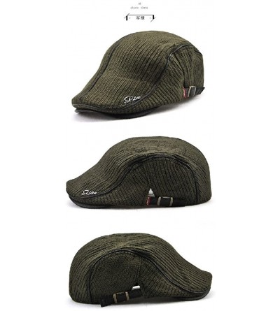 Newsboy Caps Men's Warm Flat England Style Hat Beret Visor Newsboy Cap - Army Green - CI18DAQY5QX $20.31