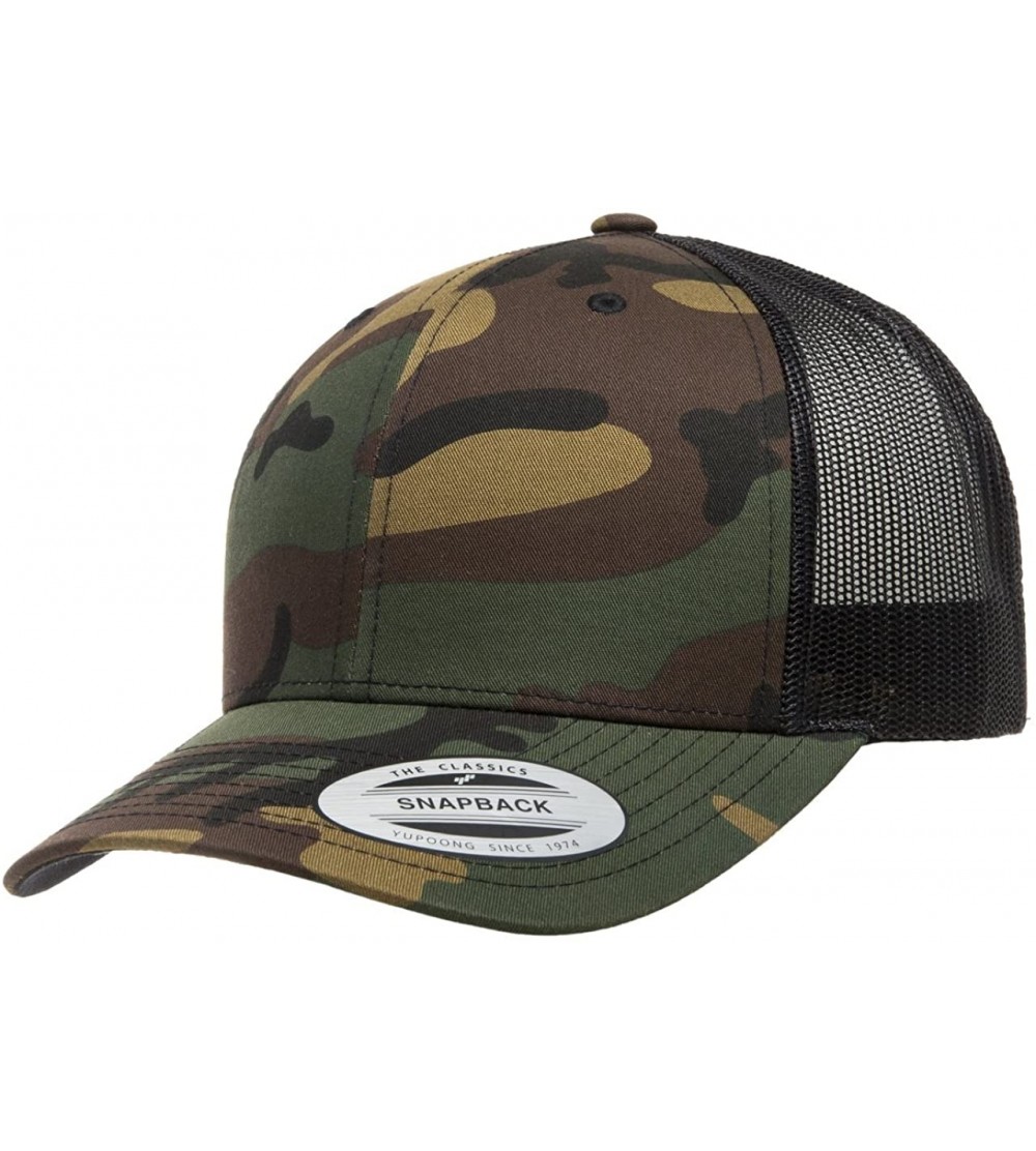 Baseball Caps Yupoong Retro Trucker Snapback Cap - Mesh Back- Adjustable Ballcap w/Hat Liner - Green Camo/Black - CK18H2MC3S9...