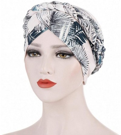 Skullies & Beanies Chemo Cancer Braid Turban Cap Ethnic Bohemia Twisted Hair Cover Wrap Turban Headwear - Z Printed Flower Wh...