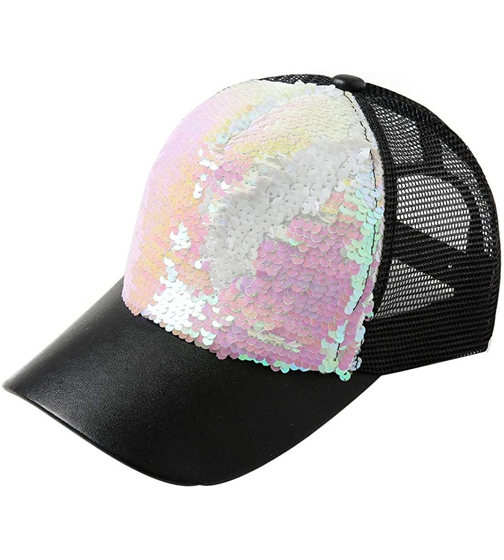 Baseball Caps Women Adjustable Sequin Bling Tennis Baseball Cap Sun Cap Hat - White - CY193XU4RXD $8.42