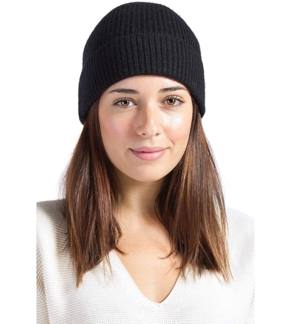 Skullies & Beanies Women's 100% Cashmere Cuffed Beanie - Black - CG11J9T3DJF $28.64