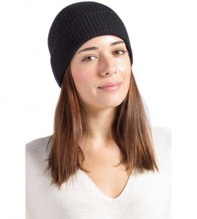 Skullies & Beanies Women's 100% Cashmere Cuffed Beanie - Black - CG11J9T3DJF $28.64