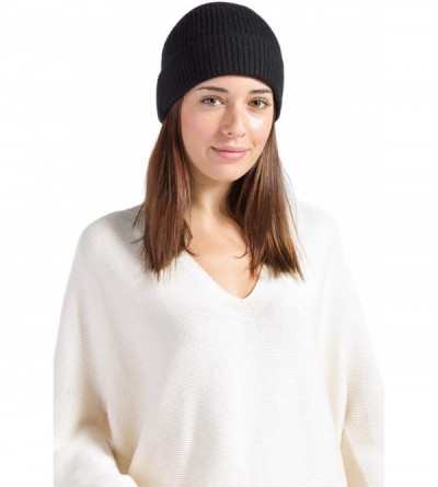 Skullies & Beanies Women's 100% Cashmere Cuffed Beanie - Black - CG11J9T3DJF $28.64