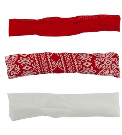 Headbands Women's Stretch Fabric Elastic Head Wrap Headbands 3PC Set - Red Tribal Print - C712I3ITD4V $22.87