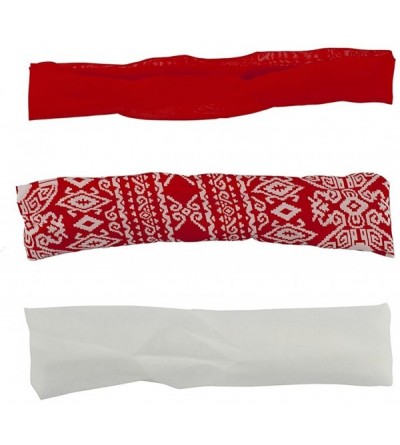 Headbands Women's Stretch Fabric Elastic Head Wrap Headbands 3PC Set - Red Tribal Print - C712I3ITD4V $13.27