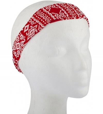 Headbands Women's Stretch Fabric Elastic Head Wrap Headbands 3PC Set - Red Tribal Print - C712I3ITD4V $21.46